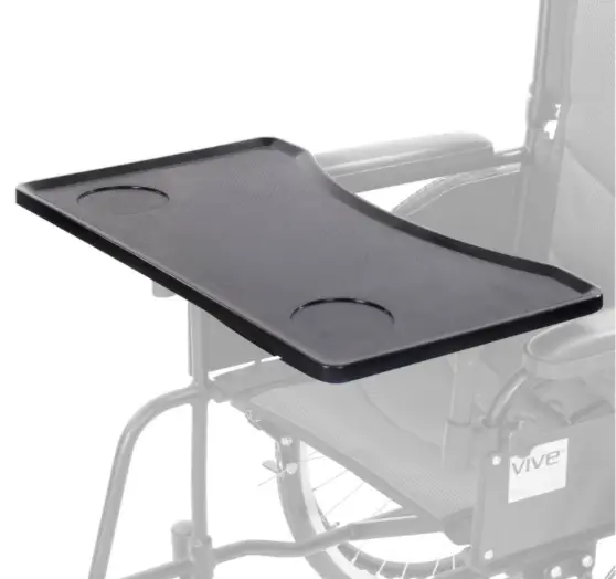 Lightweight, durable plastic wheelchair tray.